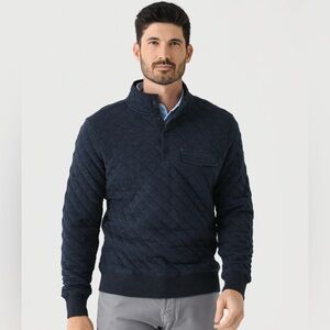 Faherty Men's Epic Quilted Pullover Navy Henley Sweatshirt. Size XL